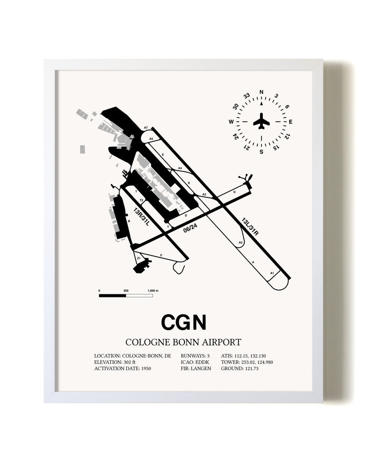 Cologne Bonn Airport airport map poster in oak frame