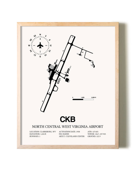 North Central West Virginia Airport framed wall art in white frame