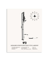 Gray Ardmore Downtown Executive Airport framed poster displayed in an airplane hangar