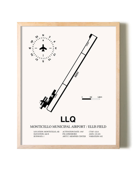 Monticello Municipal Airport / Ellis Field framed wall art in white frame