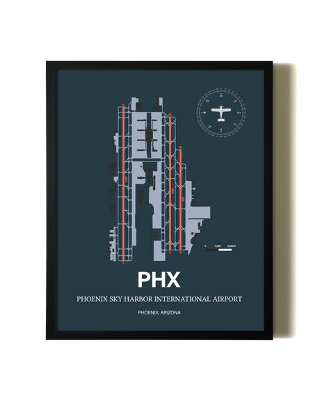 Slate Framed Phoenix Sky Harbor International Airport wall art poster in black frame