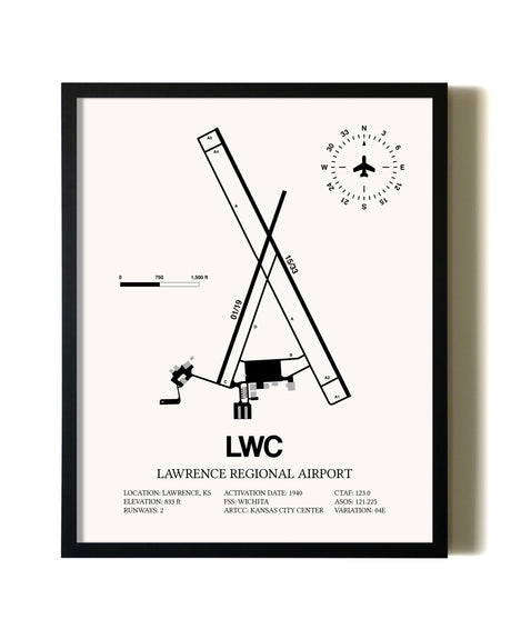 Framed Lawrence Regional Airport wall art poster in black frame