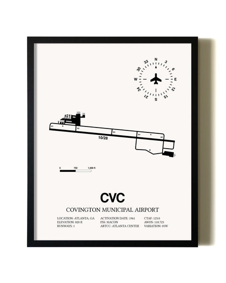 Framed Covington Municipal Airport wall art poster in black frame