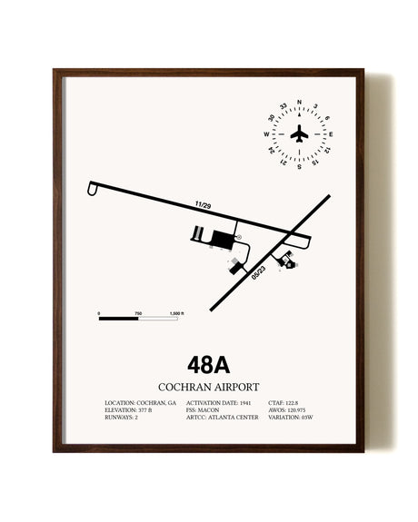 Cochran Airport aviation print in walnut frame