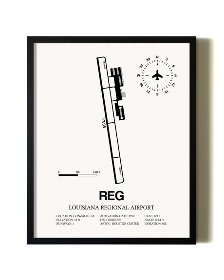 Framed Louisiana Regional Airport wall art poster in black frame