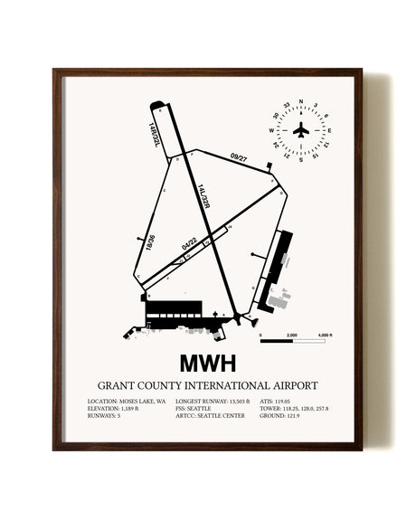 Grant County International Airport aviation print in walnut frame