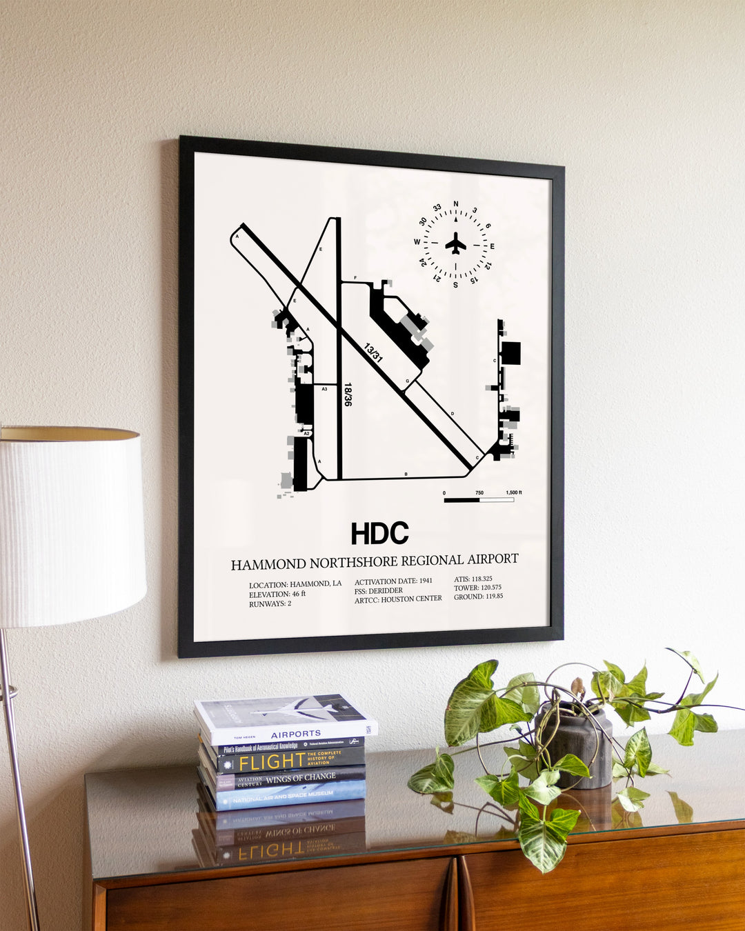 Hammond Northshore Regional Airport aviation wall décor in black wood frame