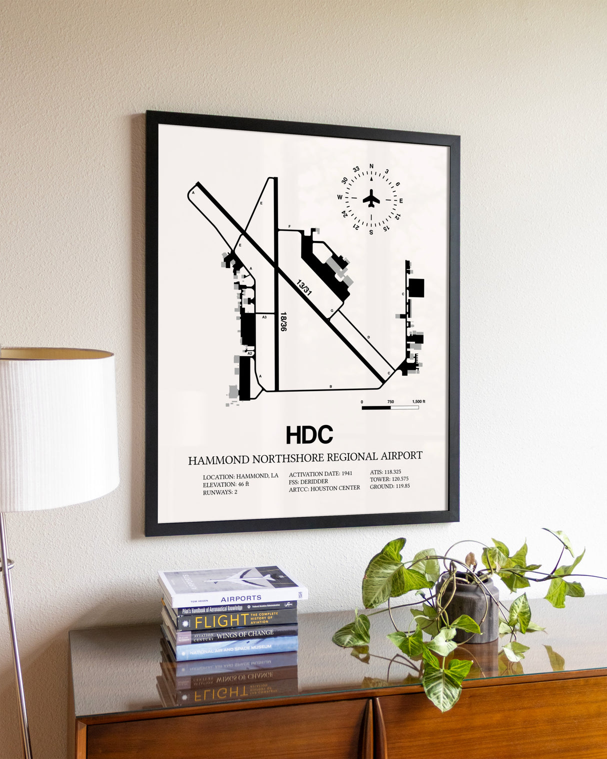 Hammond Northshore Regional Airport aviation wall décor in black wood frame
