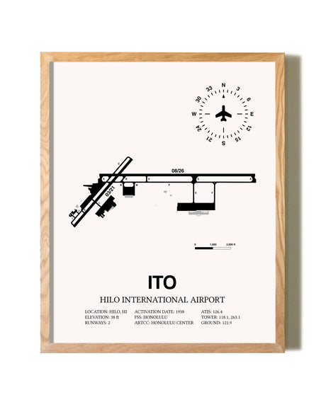 Hilo International Airport framed print in natural wood frame