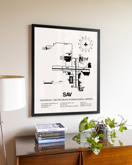 Savannah / Hilton Head International Airport aviation wall décor in black wood frame