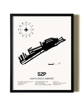 Framed Santa Paula Airport wall art poster in black frame