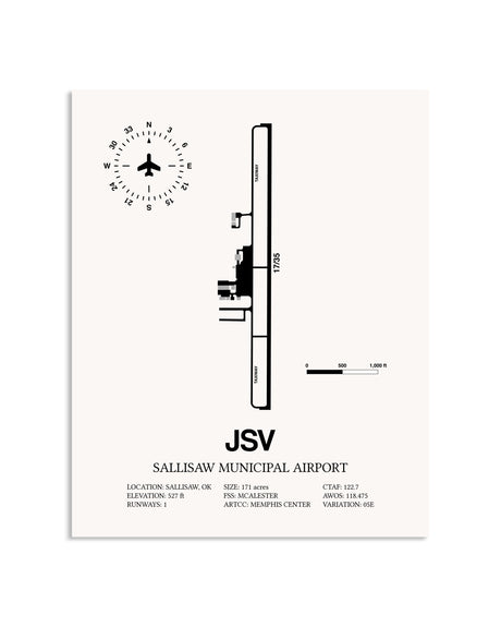 Gray Sallisaw Municipal Airport framed poster displayed in an airplane hangar