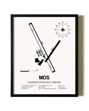 Framed Madison Municipal Airport wall art poster in black frame