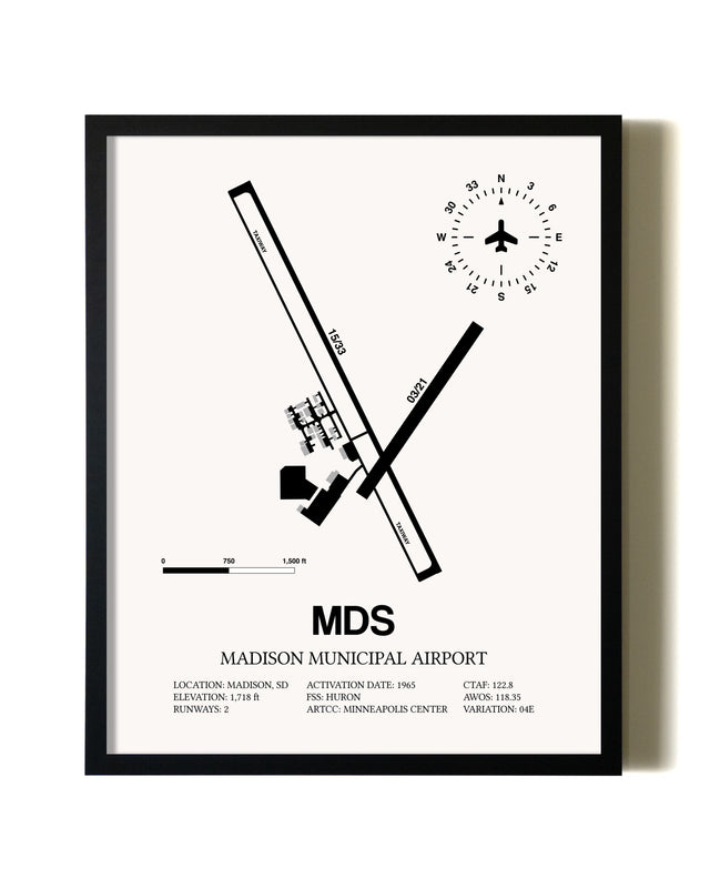Framed Madison Municipal Airport wall art poster in black frame