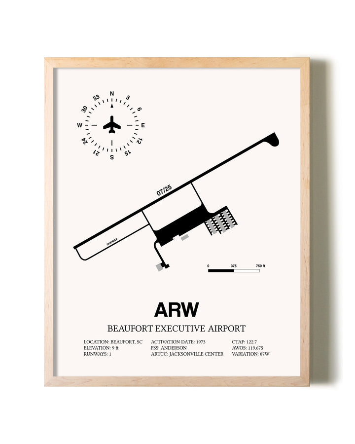 Beaufort Executive Airport framed wall art in white frame