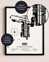Framed Gillespie Field Airport layout wall art poster