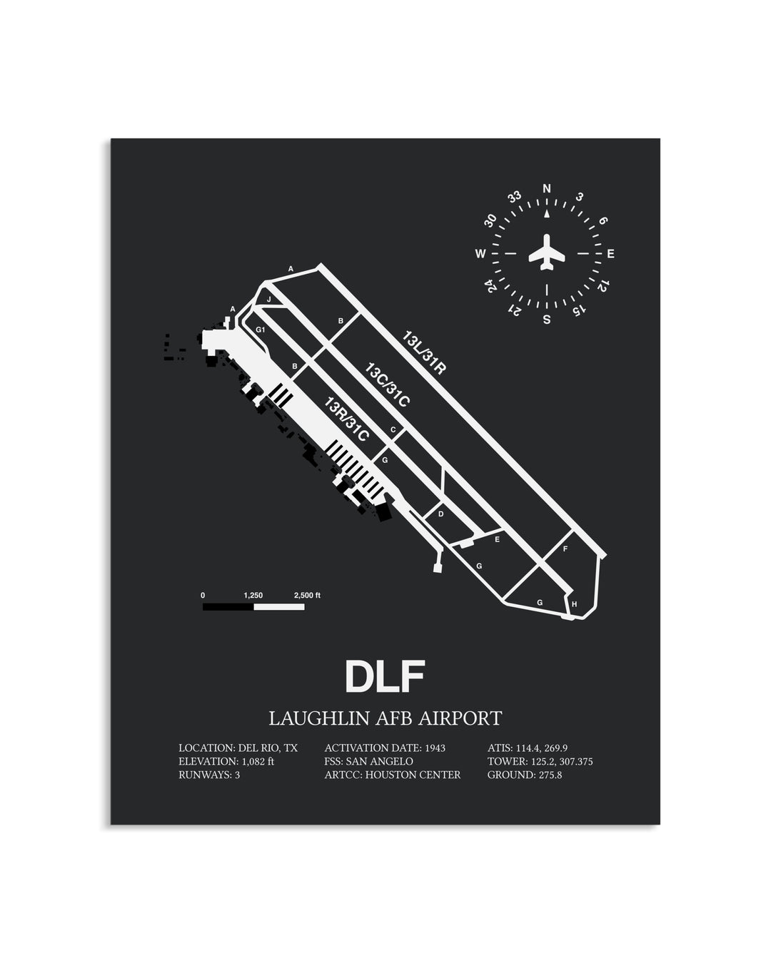 Gray Framed Laughlin AFB Airport layout wall art poster
