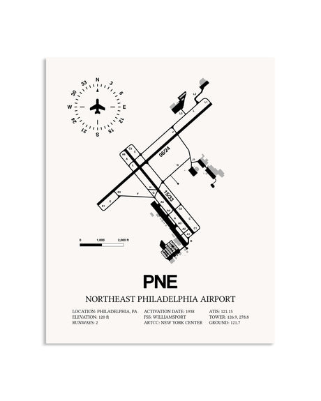 Gray Northeast Philadelphia Airport framed poster displayed in an airplane hangar