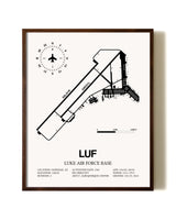 Luke Air Force Base aviation print in walnut frame
