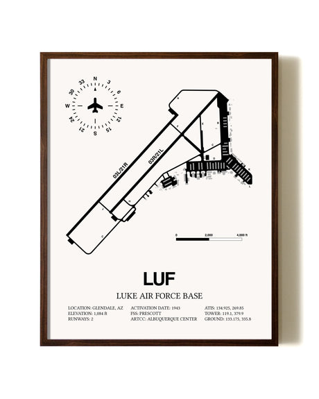 Luke Air Force Base aviation print in walnut frame