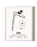 Corvallis Municipal Airport airport map poster in oak frame