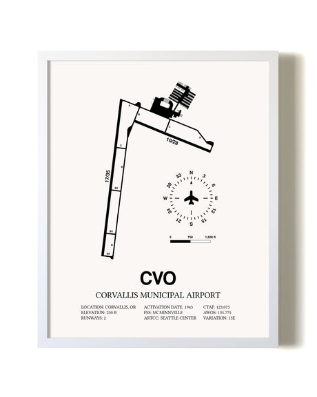 Corvallis Municipal Airport airport map poster in oak frame
