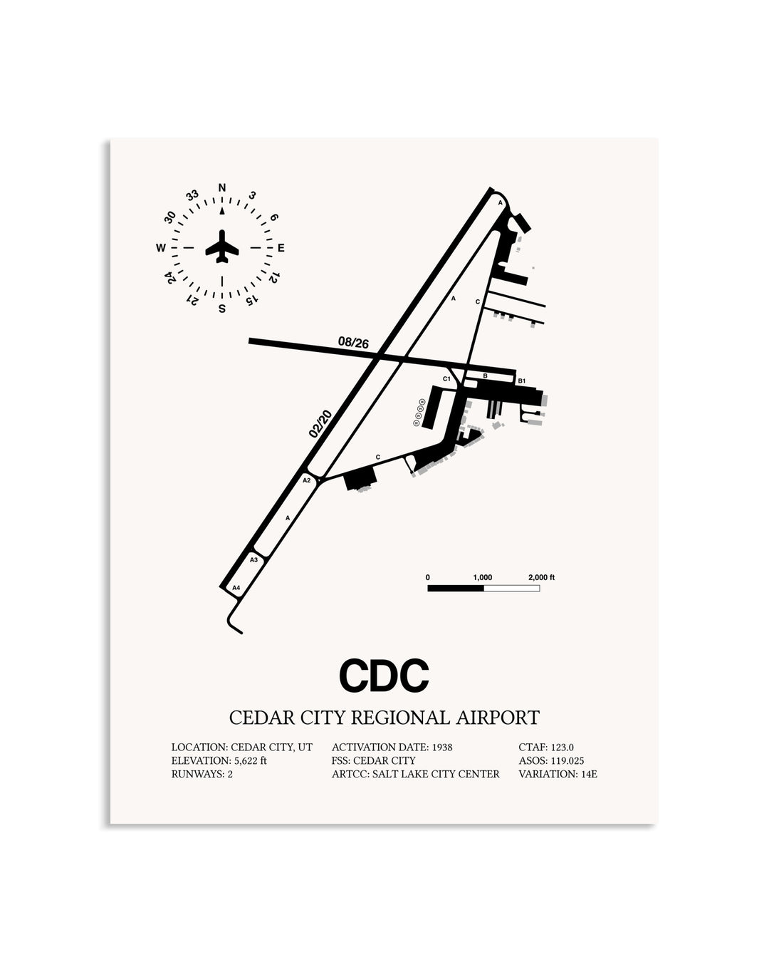 Gray Cedar City Regional Airport framed poster displayed in an airplane hangar