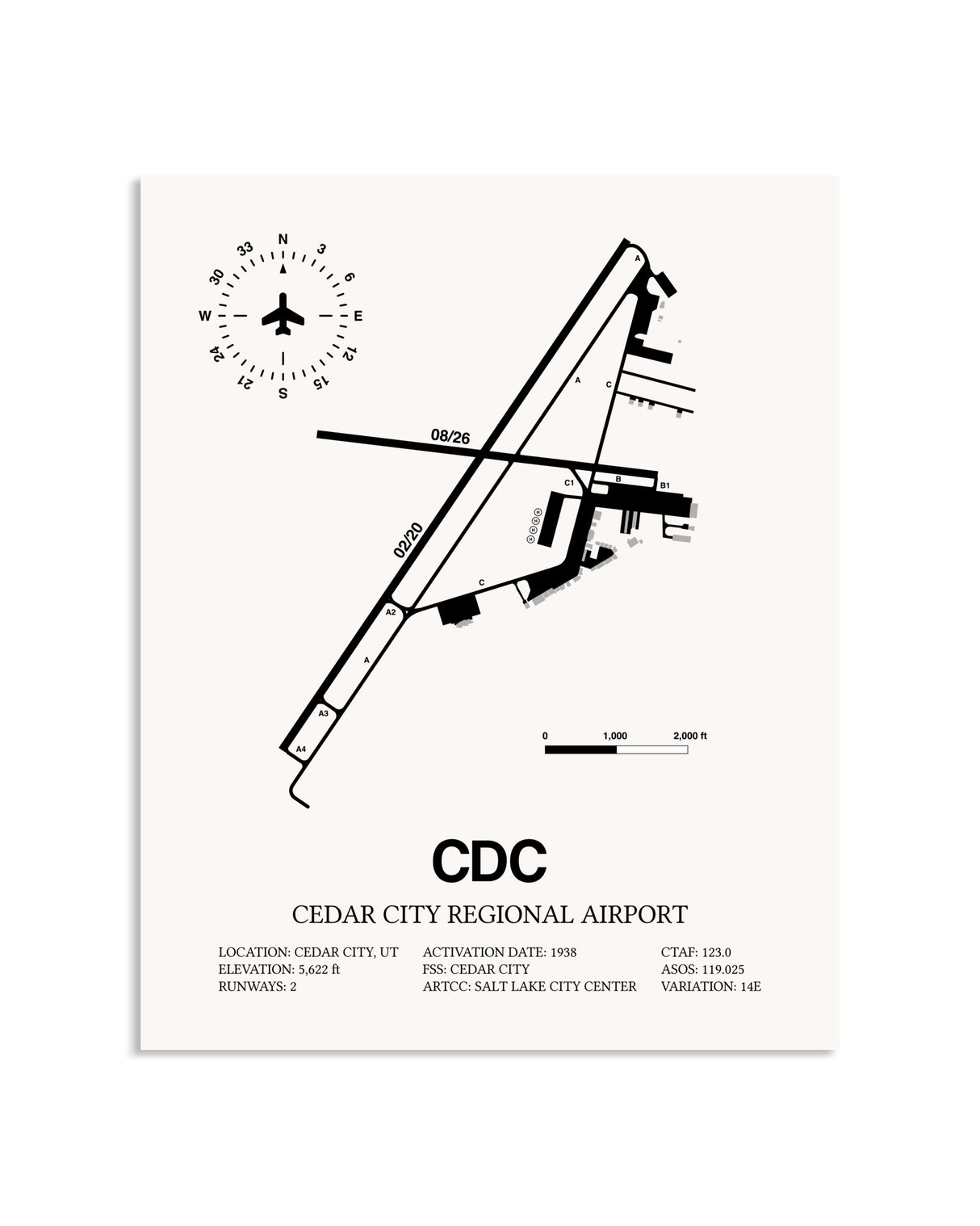 Gray Cedar City Regional Airport framed poster displayed in an airplane hangar