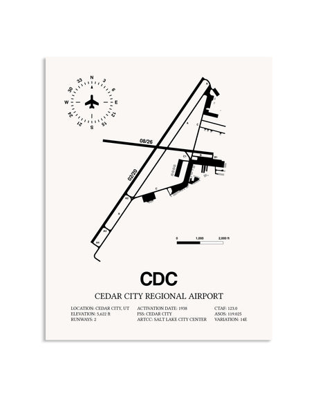 Gray Cedar City Regional Airport framed poster displayed in an airplane hangar
