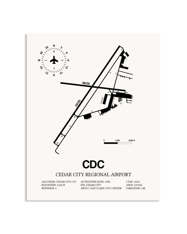 Gray Cedar City Regional Airport framed poster displayed in an airplane hangar