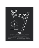 Gray Framed Central Illinois Regional Airport / Bloomington-Normal layout wall art poster