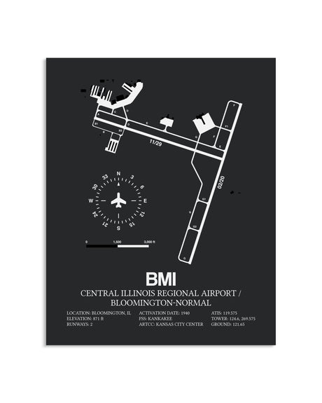 Gray Framed Central Illinois Regional Airport / Bloomington-Normal layout wall art poster