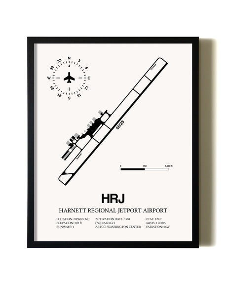 Framed Harnett Regional Jetport Airport wall art poster in black frame