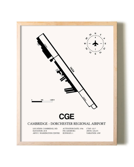 Cambridge-Dorchester Regional Airport framed wall art in white frame