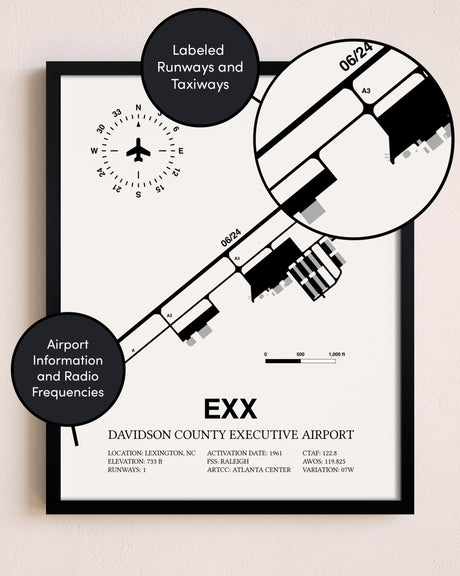 Framed Davidson County Executive Airport layout wall art poster