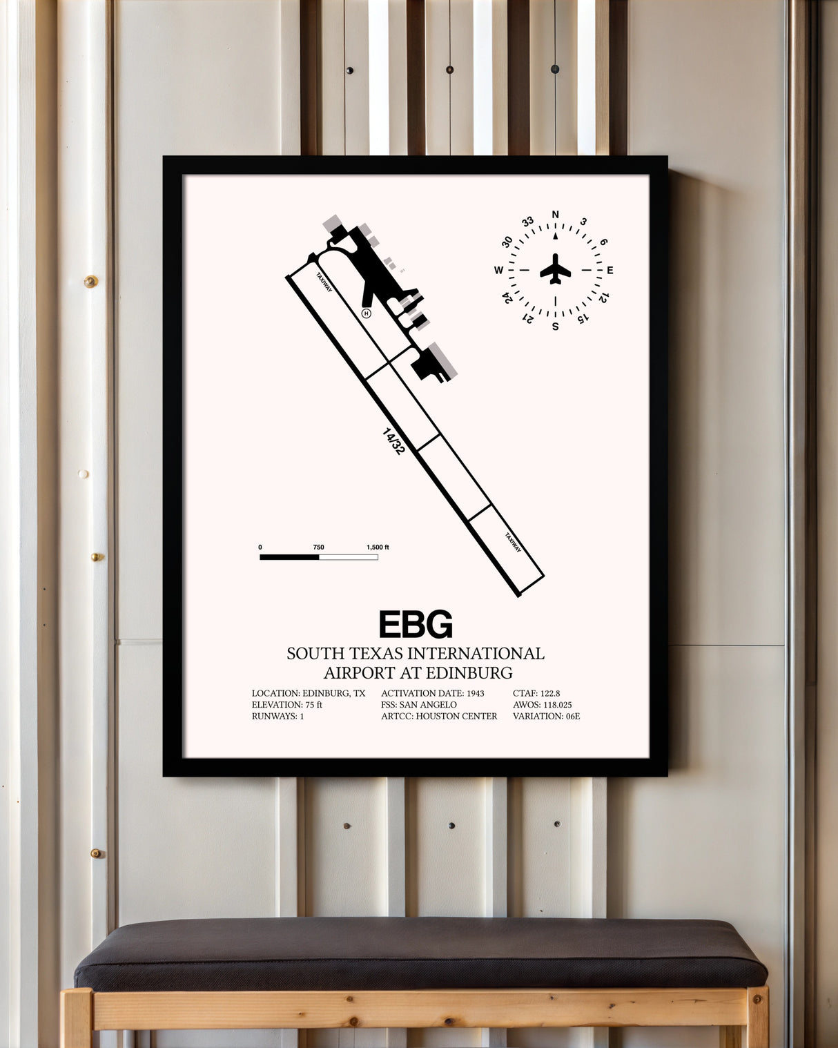 South Texas International Airport At Edinburg framed poster displayed in an airplane hangar
