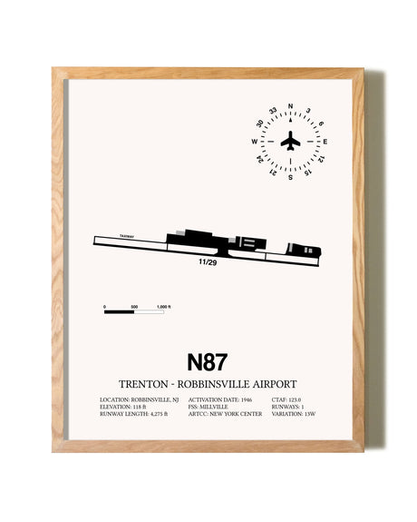 Trenton-Robbinsville Airport framed print in natural wood frame
