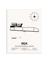 Gray Red Wing Regional Airport framed poster displayed in an airplane hangar