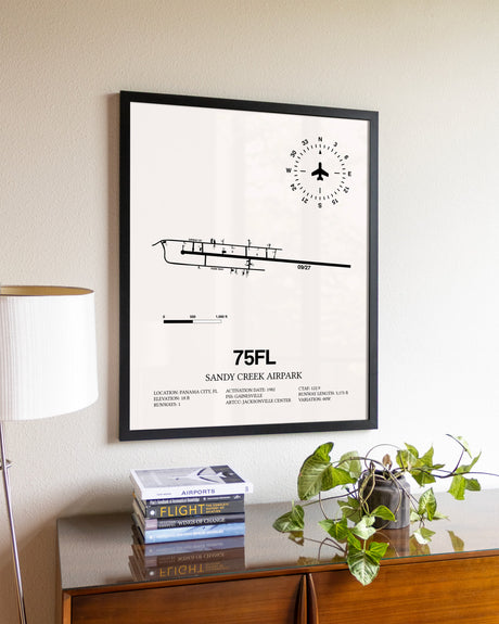 Sandy Creek Airpark aviation wall décor in black wood frame