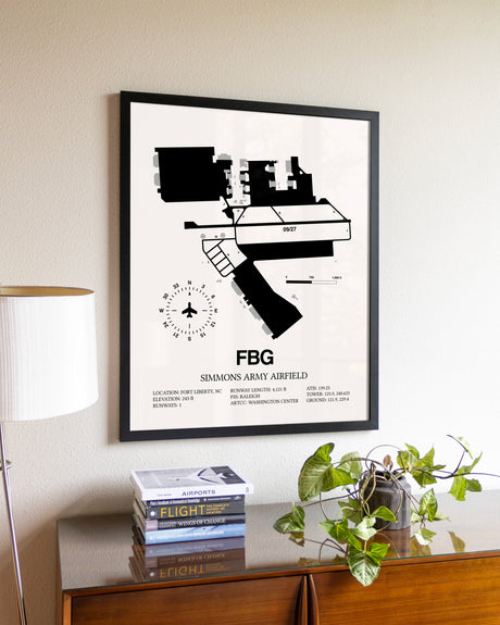 Simmons Army Airfield aviation wall décor in black wood frame