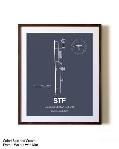George M. Bryan Airport aviation print in walnut frame with mat