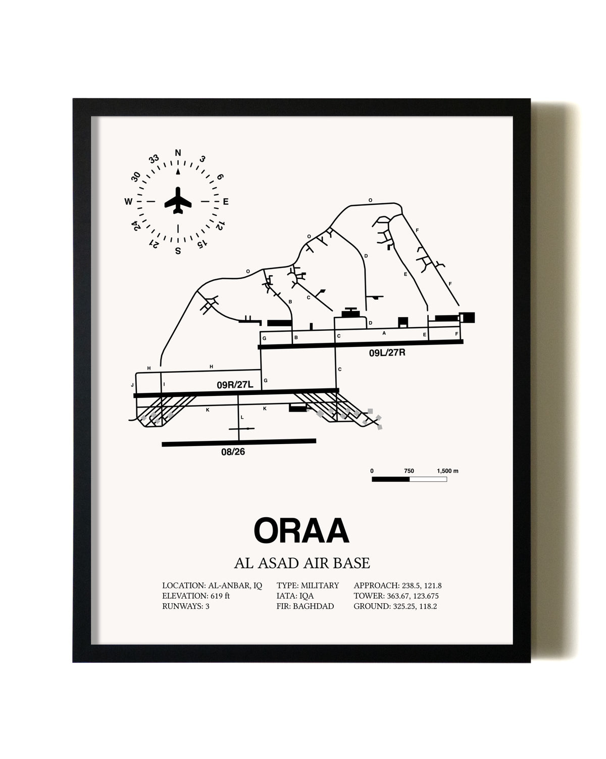 Framed Al Asad Air Base wall art poster in black frame