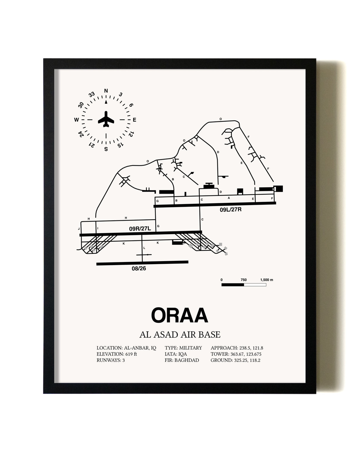 Framed Al Asad Air Base wall art poster in black frame