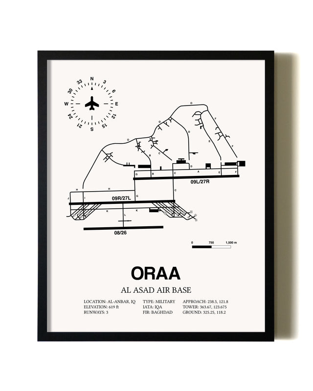 Framed Al Asad Air Base wall art poster in black frame