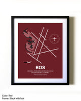 Boston Logan International Airport aviation wall décor in black wood frame