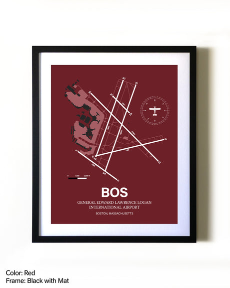 Boston Logan International Airport aviation wall décor in black wood frame