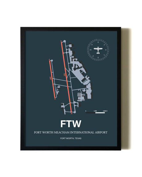 Slate Framed Fort Worth Meacham International Airport wall art poster in black frame