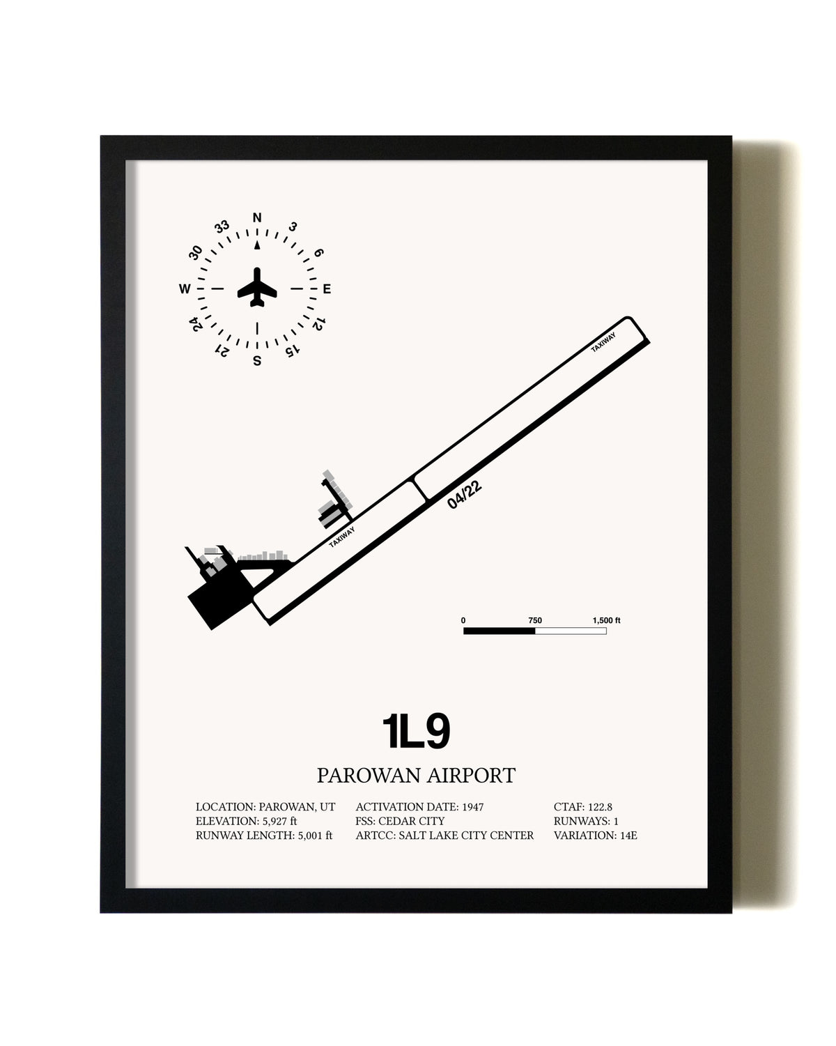 Framed Parowan Airport wall art poster in black frame