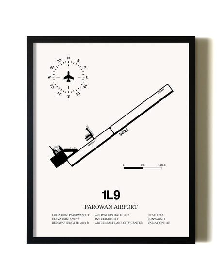 Framed Parowan Airport wall art poster in black frame