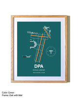 DuPage Airport airport map poster in oak frame with mat